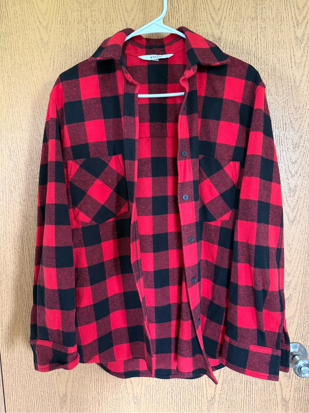Anian Red and Black Plaid Button-Down Flannel Shirt